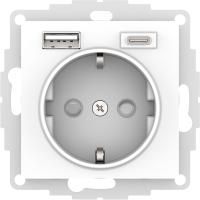 Розетка электрическая Schneider со шторками с зарядным устройством USB-A+C (Белый)